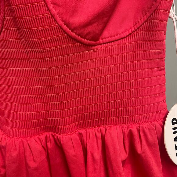 Staud NEW Mini Landry Dress Size Small Hibiscus Mini $295 Smocked Party - Picture 4 of 8